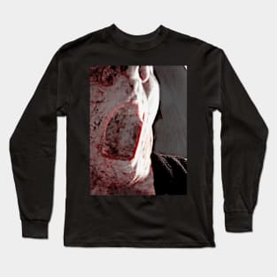 Portrait, digital collage and special processing. Mouth closeup. Rage, demon, brutal. Very bright, white and red. Brighter. Long Sleeve T-Shirt